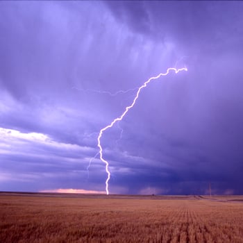 Lightning striking over a field